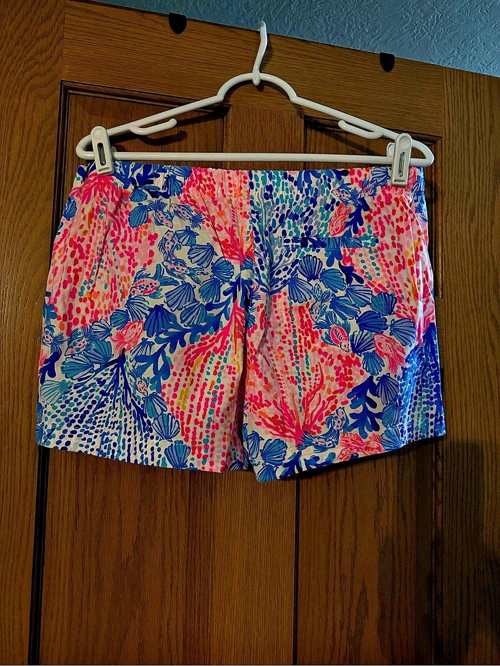 Lilly Pulitzer Floral Print High Waist Shorts in Pink & Blue Size Medium